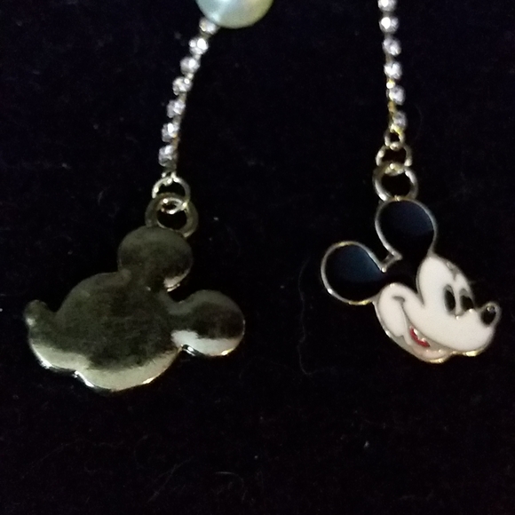 White Pearl and Crystal Dangle Enamel Mickey Mouse Earrings - Picture 3 of 4